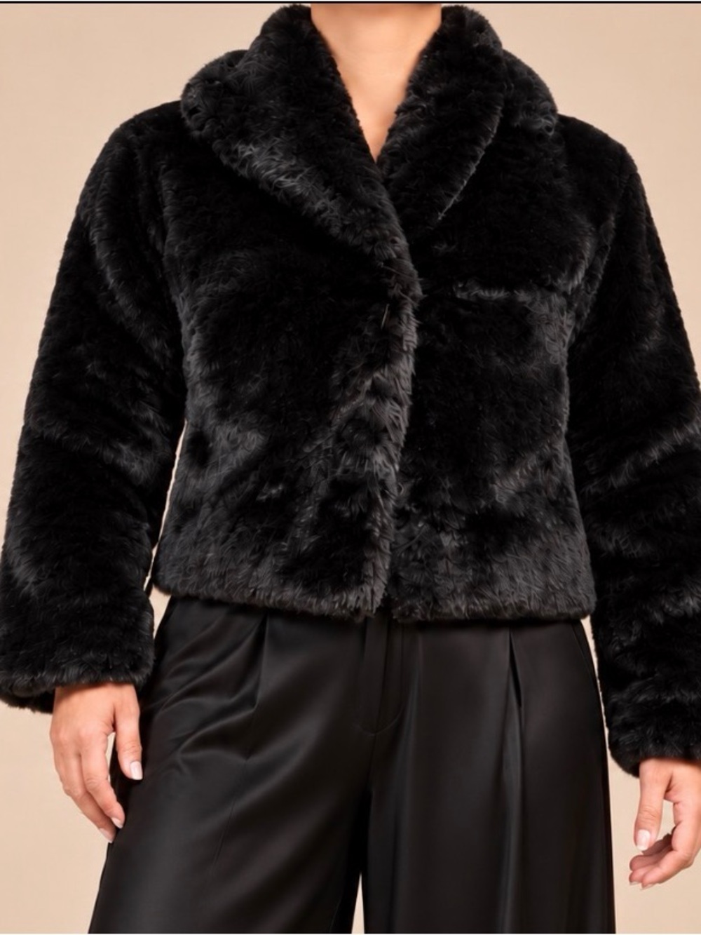 Black Faux Fur Cropped Jacket - Women
